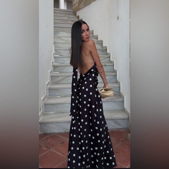 ZARA POLKA DOT SATIN MIDI DRESS - Picture 6 of 15